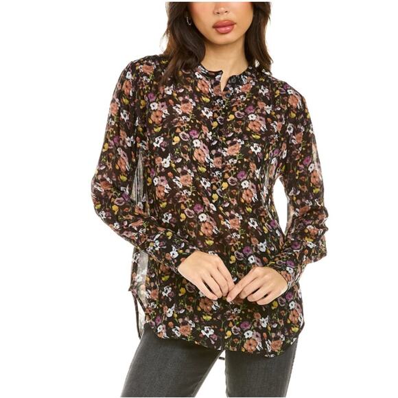 RAG & BONE Corrine Floral Blouse Black Blouse Sz M {VV32} - Picture 1 of 5